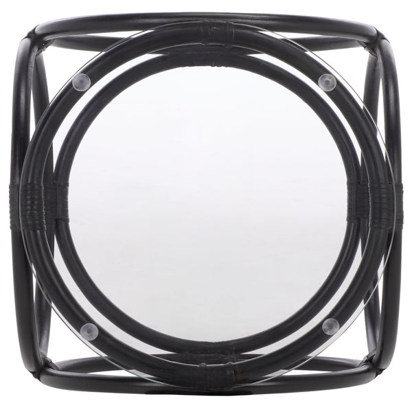 Alesha Round Accent Table With Tempered Top And Semisanded Rattan Frame For Modern Small Spaces