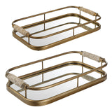 Uttermost Rosea Brushed Gold Trays, S/2 18014 METAL,ROPE,MDF,MIRROR