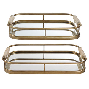 Uttermost Rosea Brushed Gold Trays, S/2 18014 METAL,ROPE,MDF,MIRROR
