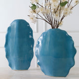 Uttermost Ruffled Feathers Blue Vases, S/2 18051 Earthenware, Glaze