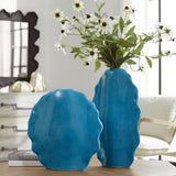 Uttermost Ruffled Feathers Blue Vases, S/2 18051 Earthenware, Glaze