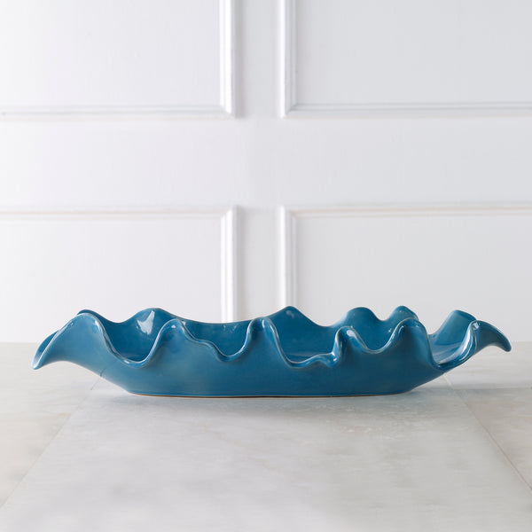 Uttermost Ruffled Feathers Blue Bowl 18052 Earthenware, Glaze