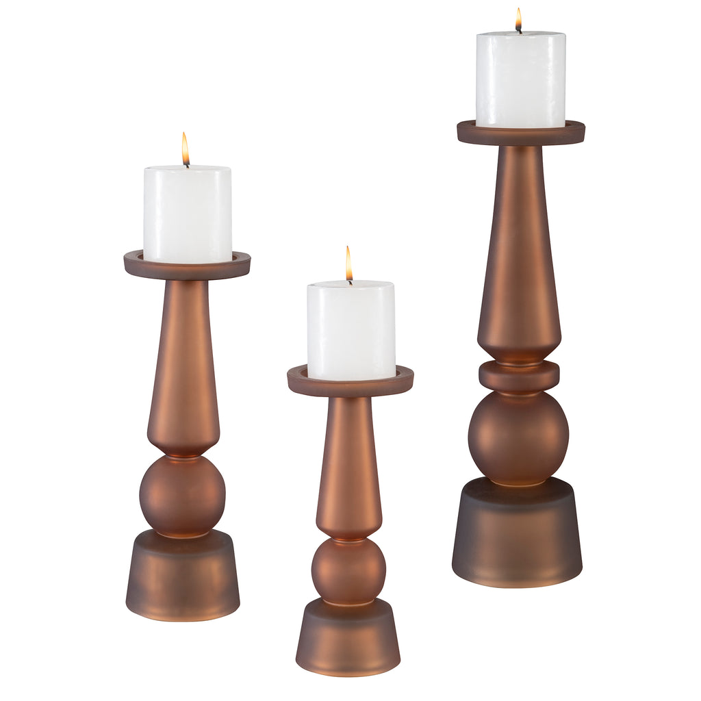 Uttermost Cassiopeia Butter Rum Glass Candleholders, S/3 18045 GLASS