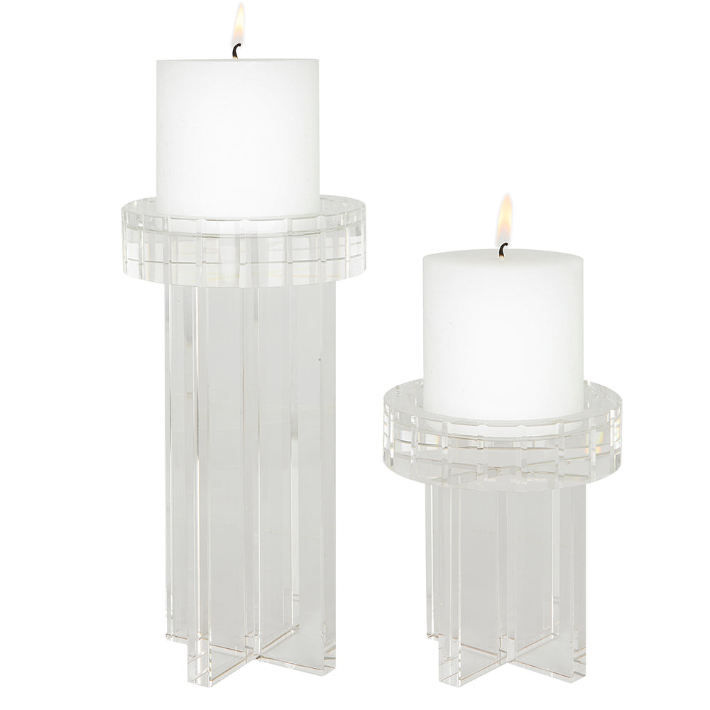 Uttermost Crystal Pillar Candleholders, Set/2 18054 Crystal