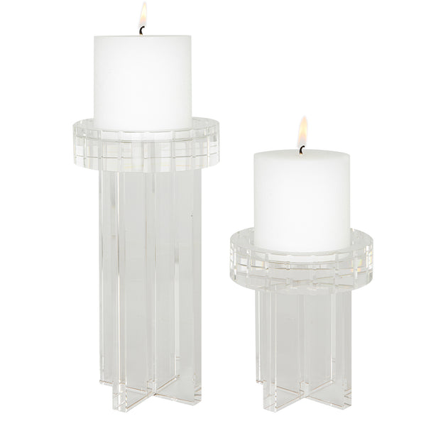 Uttermost Crystal Pillar Candleholders, Set/2 18054 Crystal