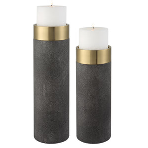 Uttermost Wessex Gray Candleholders, S/2 18061 METAL,PLASTIC,SHARGREEN PU,CANDLE