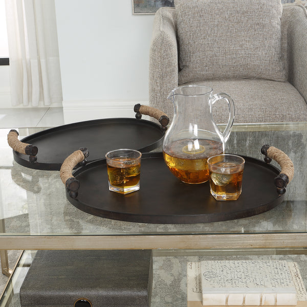 Uttermost Viggo Bronze Trays, Set/2 18073 IRON, ROPE
