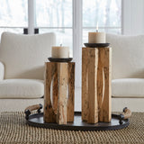 Uttermost Ilva Wood Candleholders Set/2 18074 TAMARIND WOOD WITH RESIN AND CANDLE