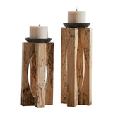 Uttermost Ilva Wood Candleholders Set/2 18074 TAMARIND WOOD WITH RESIN AND CANDLE
