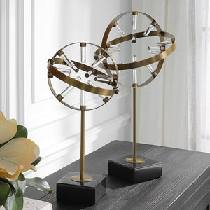 Uttermost Realm Spherical Brass Sculptures, Set Of 2 18087 Marble ,Metal ,Glass