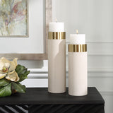 Uttermost Wessex White Pillar Candleholders Set Of 2 18100 IRON 50%,PU LEATHER 10%,OTHER 40%