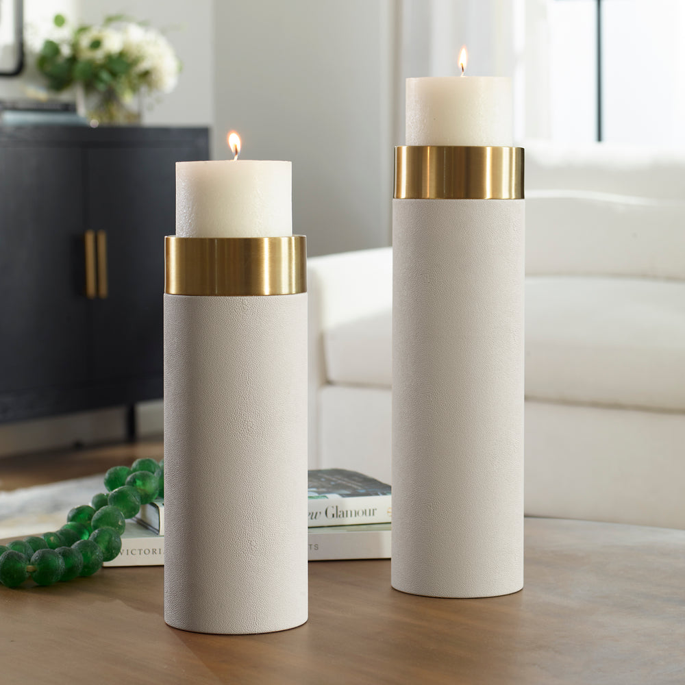 Uttermost Wessex White Pillar Candleholders Set Of 2 18100 IRON 50%,PU LEATHER 10%,OTHER 40%