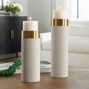 Uttermost Wessex White Pillar Candleholders Set Of 2 18100 IRON 50%,PU LEATHER 10%,OTHER 40%