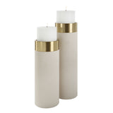 Uttermost Wessex White Pillar Candleholders Set Of 2 18100 IRON 50%,PU LEATHER 10%,OTHER 40%