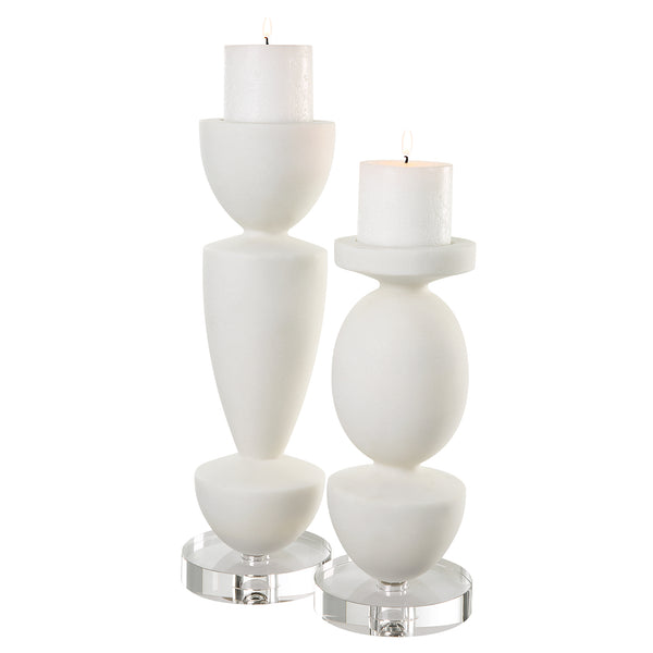 Uttermost Lido White Stone Candleholders, Set/2 18101 RICE STONE,CRYSTAL,METAL