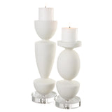 Lido White Stone Candleholders, Set/2