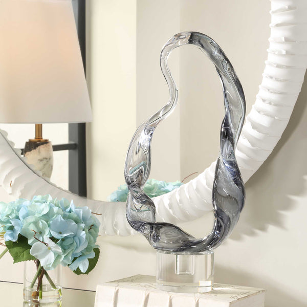 Uttermost Luminous Twist Glass Sculpture: Elegant Smoked Glass Art With Crystal Base For Modern Luxury Black,Gray Crystal,Glass 18242