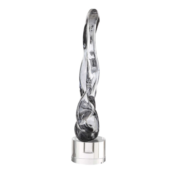 Uttermost Luminous Twist Glass Sculpture: Elegant Smoked Glass Art With Crystal Base For Modern Luxury Black,Gray Crystal,Glass 18242