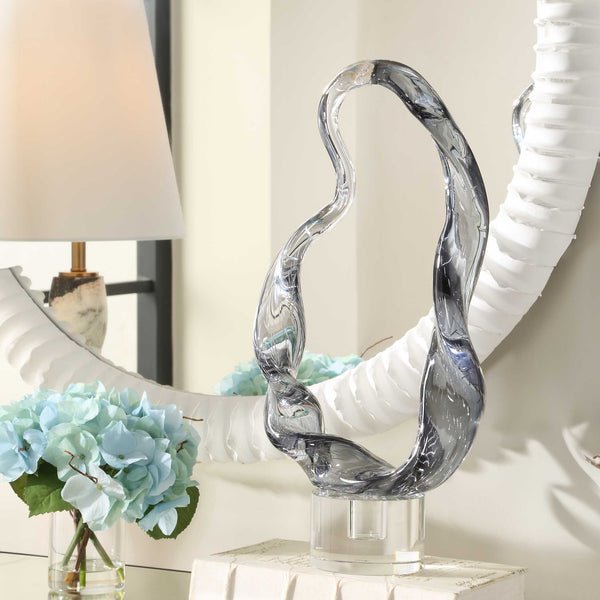 Uttermost Luminous Twist Glass Sculpture: Elegant Smoked Glass Art With Crystal Base For Modern Luxury Black,Gray Crystal,Glass 18242