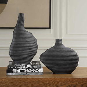 Uttermost Elegant Matte Black Vases Set Of 2 - Unique Stacked Design For Stunning Home Décor Black Ceramic 18243