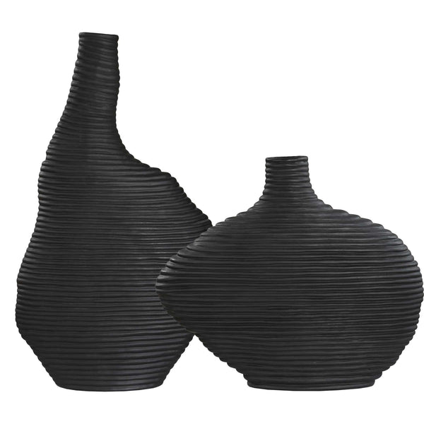 Uttermost Elegant Matte Black Vases Set Of 2 - Unique Stacked Design For Stunning Home Décor Black Ceramic 18243