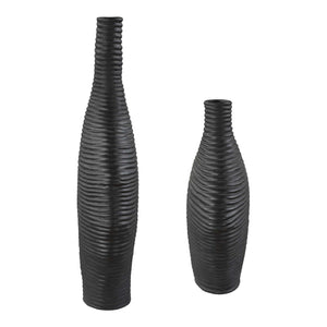 Uttermost Elegant Matte Black Vases Set Of 2 - Unique Stacked Design For Stunning Home Décor Black Ceramic 18243