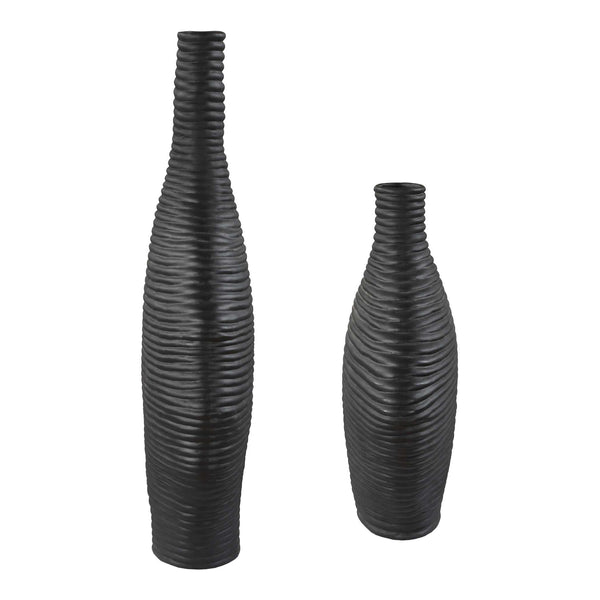Uttermost Elegant Matte Black Vases Set Of 2 - Unique Stacked Design For Stunning Home Décor Black Ceramic 18243