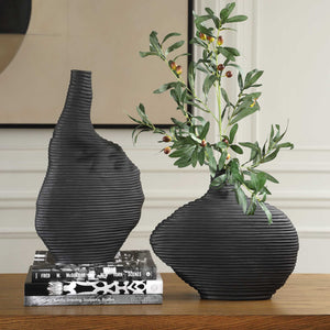 Uttermost Elegant Matte Black Vases Set Of 2 - Unique Stacked Design For Stunning Home Décor Black Ceramic 18243