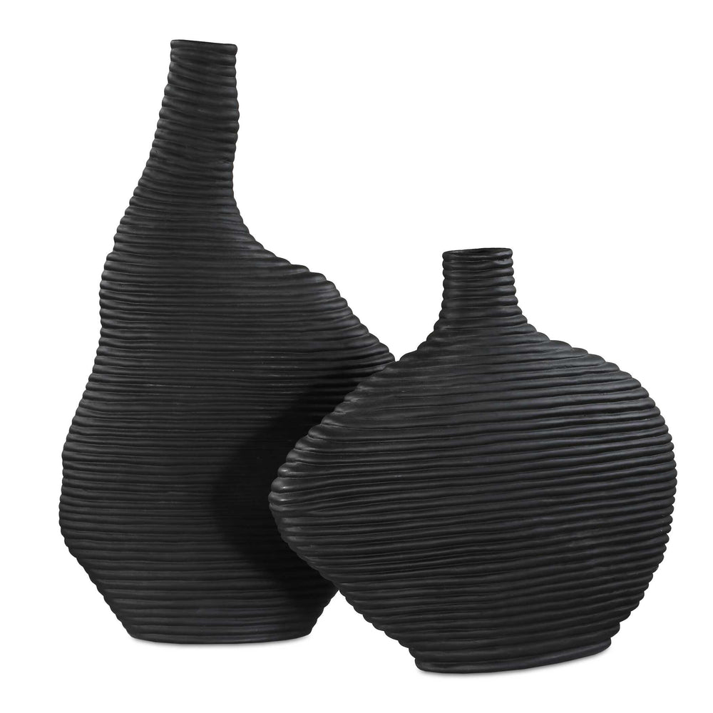 Uttermost Elegant Matte Black Vases Set Of 2 - Unique Stacked Design For Stunning Home Décor Black Ceramic 18243