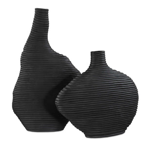 Uttermost Elegant Matte Black Vases Set Of 2 - Unique Stacked Design For Stunning Home Décor Black Ceramic 18243