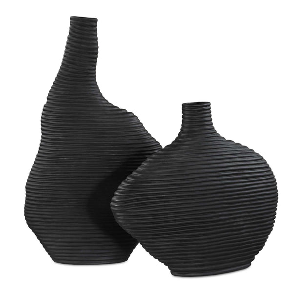 Uttermost Elegant Matte Black Vases Set Of 2 - Unique Stacked Design For Stunning Home Décor Black Ceramic 18243