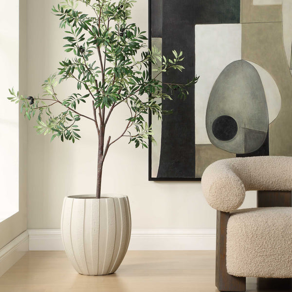 Uttermost Ridgehaven Textured Outdoor Planter - Elegant Design With Vertical Ridges For Any Space White Magnesium Oxide 18251