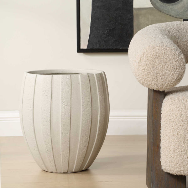 Uttermost Ridgehaven Textured Outdoor Planter - Elegant Design With Vertical Ridges For Any Space White Magnesium Oxide 18251