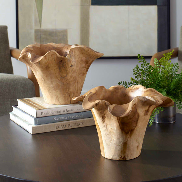 Uttermost Teak Flow Outdoor Bowl - Stunning Handcrafted Teak Wood Centerpiece For Rustic Elegance Brown Teak Wood 17134