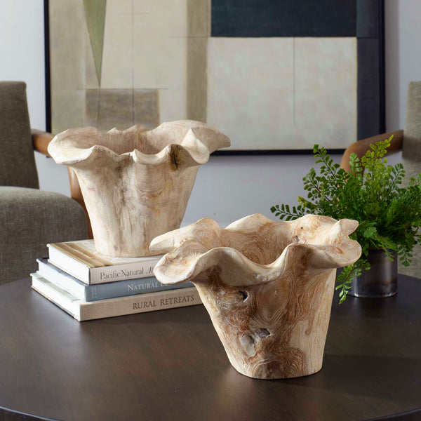 Uttermost Teak Flow Outdoor Bowl - Stunning Handcrafted Teak Wood Centerpiece For Rustic Elegance Brown,White Teak Wood 17135