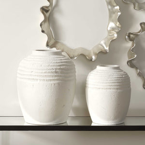 Uttermost Luna Ridge Ceramic Vases Set Of 2 - Elegant Textured Design In Chalk White Finish White Ceramic 18245
