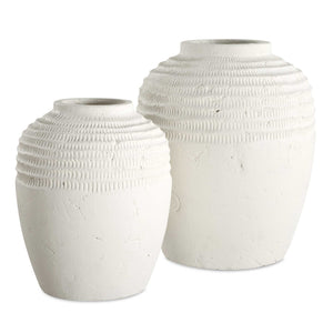 Uttermost Luna Ridge Ceramic Vases Set Of 2 - Elegant Textured Design In Chalk White Finish White Ceramic 18245