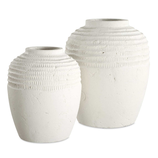Uttermost Luna Ridge Ceramic Vases Set Of 2 - Elegant Textured Design In Chalk White Finish White Ceramic 18245