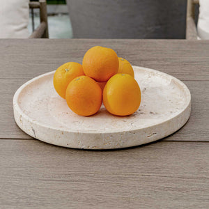 Uttermost Travessa Elegant Handcrafted Round Stone Tray – Durable, Versatile & Nature-inspired Decor Brown,White Travertine Stone 17138