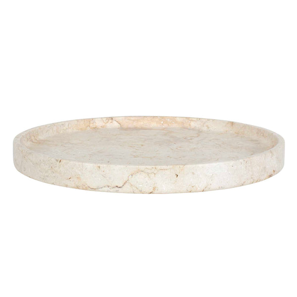 Uttermost Travessa Elegant Handcrafted Round Stone Tray – Durable, Versatile & Nature-inspired Decor Brown,White Travertine Stone 17138