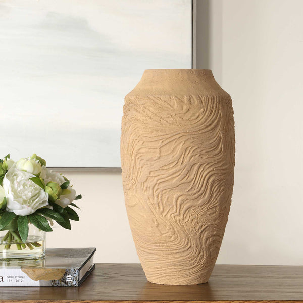 Uttermost Sandstone Flow Terracotta Vase - Handcrafted Accent Piece With Organic Texture And Warmth Brown Terracotta 18267