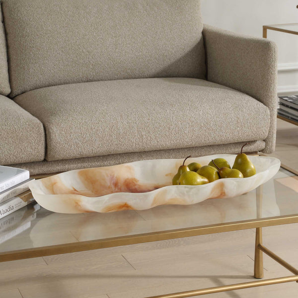 Uttermost Organic Elegance Wavy Oval Bowl - Handcrafted Artistry With Earthy Tones For Stunning Decor Brown,White Resin 18262