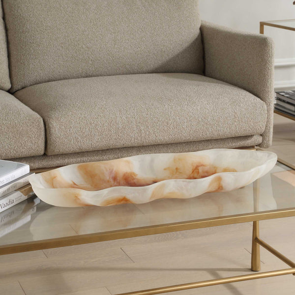 Uttermost Organic Elegance Wavy Oval Bowl - Handcrafted Artistry With Earthy Tones For Stunning Decor Brown,White Resin 18262