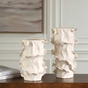 Uttermost Ripple Crest White Vases Set Of 2 - Artistic Sculptural Decor With Fluid Ruffled Edges White Ceramic 18268