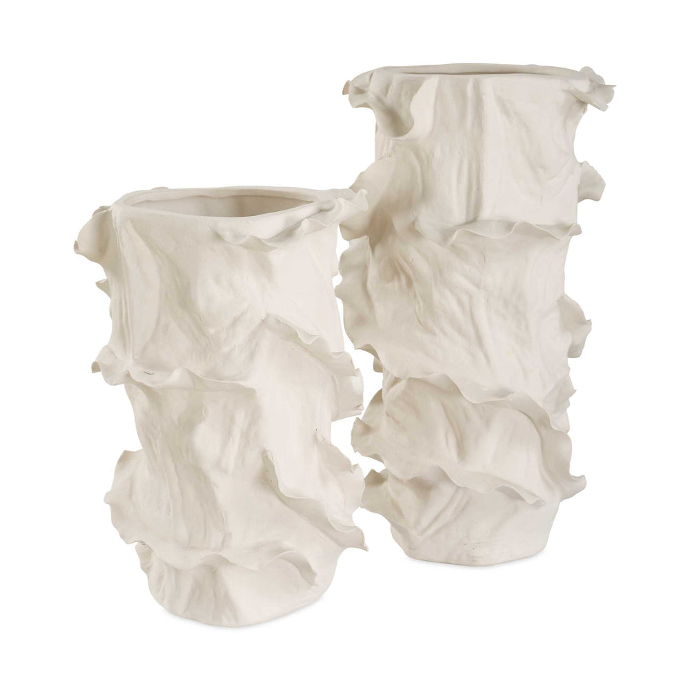 Uttermost Ripple Crest White Vases Set Of 2 - Artistic Sculptural Decor With Fluid Ruffled Edges White Ceramic 18268