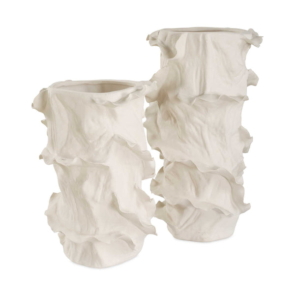 Uttermost Ripple Crest White Vases Set Of 2 - Artistic Sculptural Decor With Fluid Ruffled Edges White Ceramic 18268