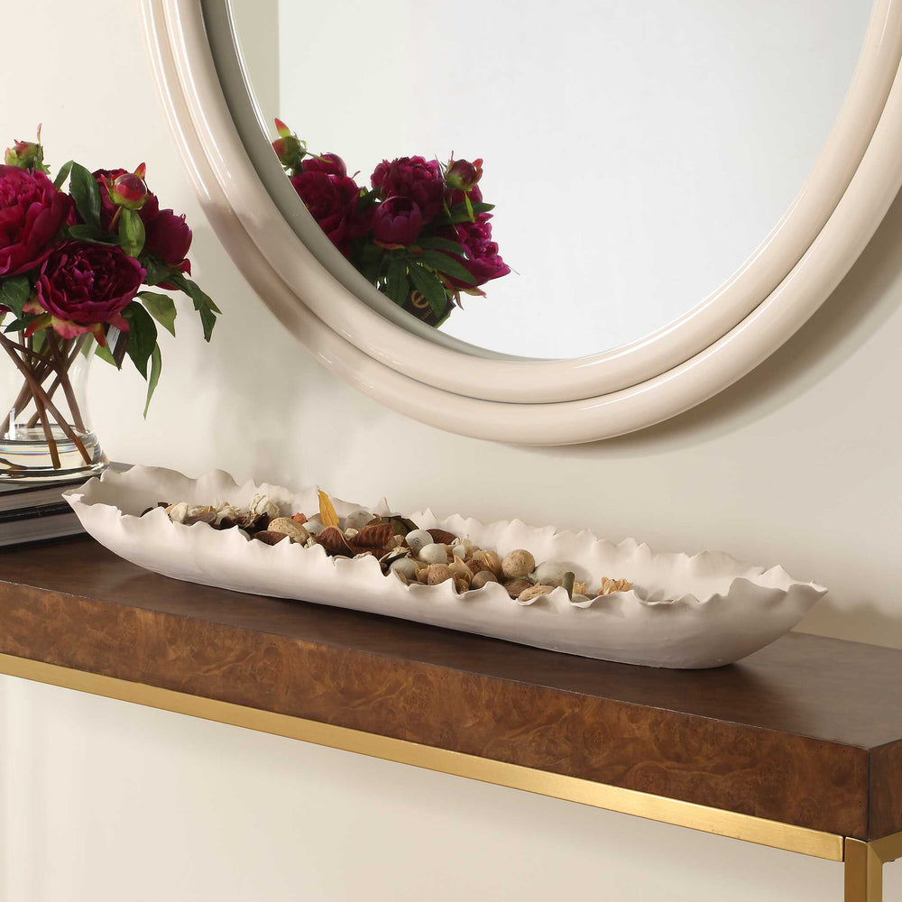 Uttermost Ripple Crest White Bowl - Elegant Ruffled Edge Centerpiece Inspired By Nature's Beauty White Ceramic 18269