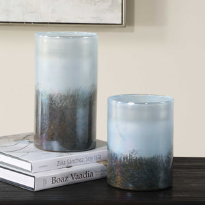Uttermost Midnight Mist Vases Set Of 2 - Elegant Glass Cylindrical Design In Deep Blue & Silver Hues Blue,Gray Glass 18253