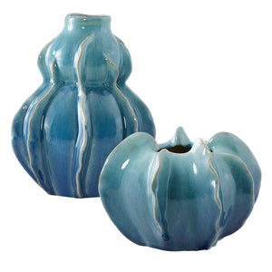Uttermost Ocean Wave Outdoor Glazed Vases Set Of 2 – Stunning Blue-green Ceramic Artistry For Any Space Blue,Green Earthenware,Glaze 18263