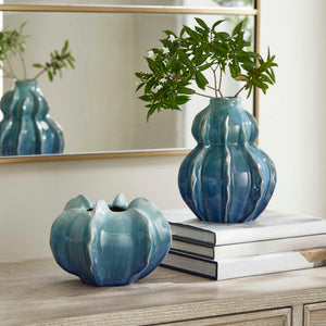 Uttermost Ocean Wave Outdoor Glazed Vases Set Of 2 – Stunning Blue-green Ceramic Artistry For Any Space Blue,Green Earthenware,Glaze 18263